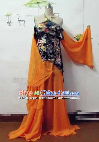 Chinese Traditional Cosplay Costume Ancient Peri Orange Hanfu Dress for Women