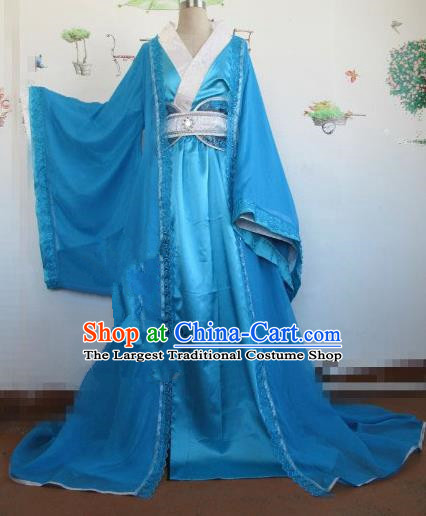 Chinese Traditional Cosplay Royal Highness Costume Ancient Swordsman Blue Hanfu Clothing for Men