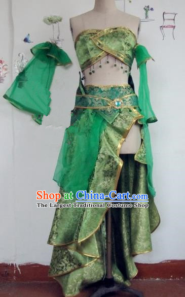 Chinese Traditional Cosplay Apsaras Costume Ancient Tang Dynasty Princess Green Hanfu Dress for Women
