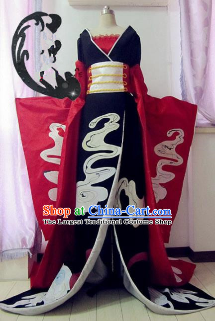 Chinese Traditional Cosplay Queen Costume Ancient Peri Goddess Black Hanfu Dress for Women