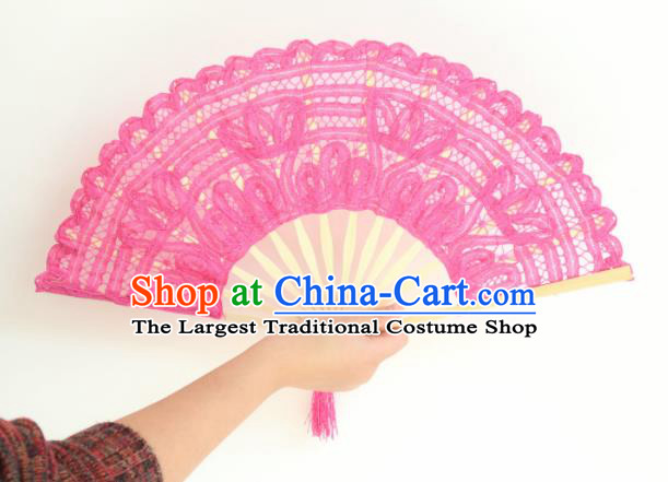 Chinese Traditional Rosy Lace Fans Handmade Folding Fan