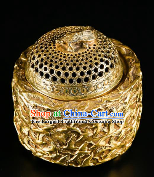 Chinese Traditional Carving Crane Brass Incense Burner Taoism Bagua Feng Shui Items Censer Decoration