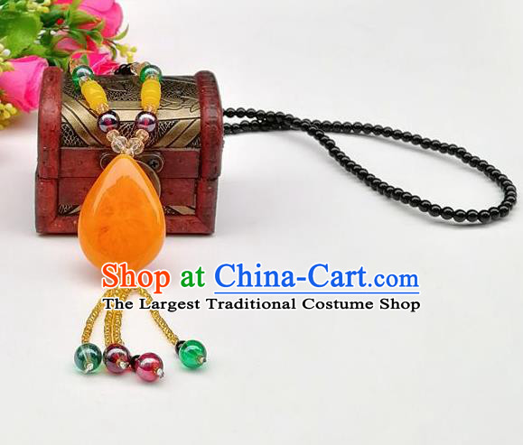 Chinese Traditional Ethnic Jewelry Accessories Yellow Stone Tassel Necklace for Women