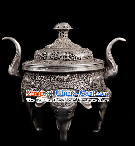 Chinese Traditional Taoism Bagua Cupronickel Elephant Incense Burner Feng Shui Items Censer Decoration