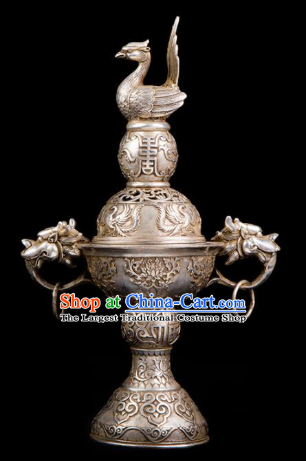 Chinese Traditional Taoism Bagua Cupronickel Bird Incense Burner Feng Shui Items Censer Decoration