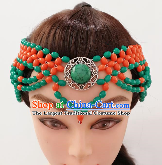 Chinese Traditional Mongolian Ethnic Hair Accessories Mongol Nationality Orange Beads Hair Clasp for Women