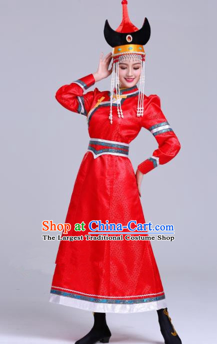 Chinese Traditional Mongolian Ethnic Wedding Costumes Mongol Nationality Princess Red Dress for Women