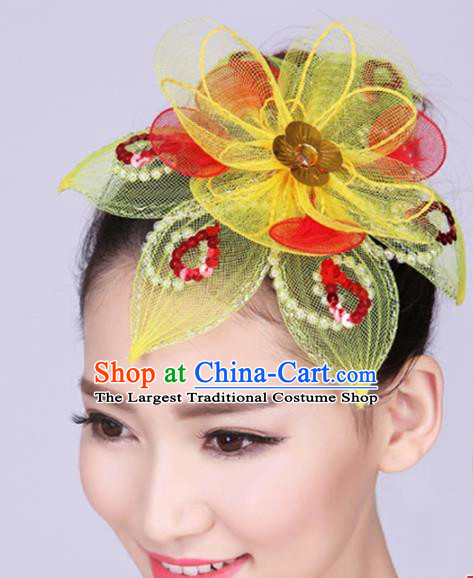 Chinese Traditional Yangko Dance Yellow Veil Hair Claw National Folk Dance Hair Accessories for Women