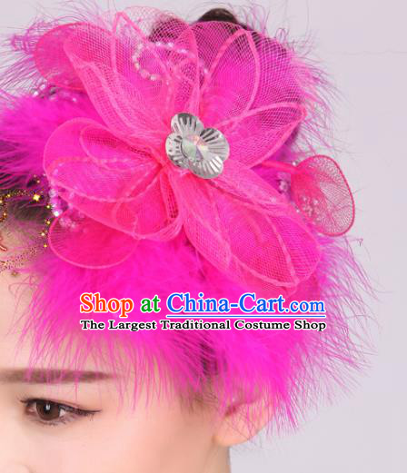 Chinese Traditional Yangko Dance Rosy Feather Flower Hair Stick National Folk Dance Hair Accessories for Women
