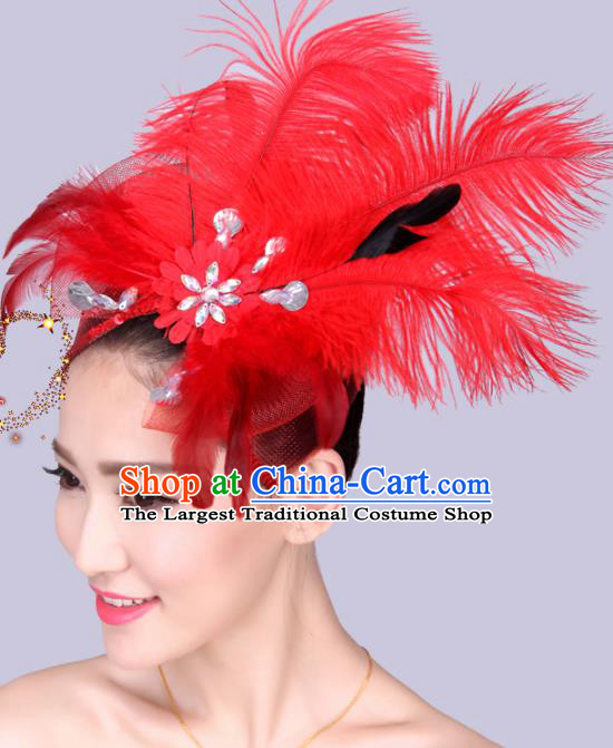 Chinese Traditional Yangko Dance Hair Claw National Folk Dance Red Feather Bowknot Hair Accessories for Women