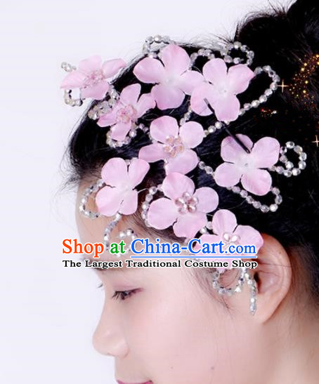 Chinese Traditional Yangko Dance Hair Claw National Folk Dance Pink Flowers Hair Accessories for Women