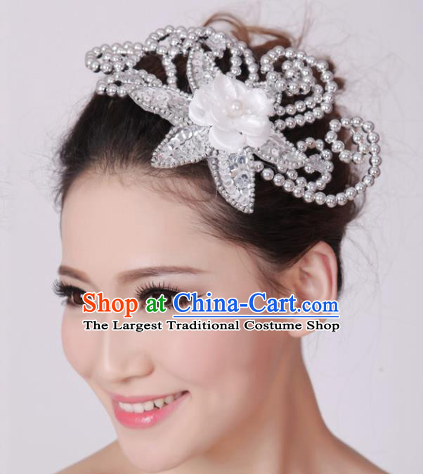 Chinese Traditional Yangko Dance White Flower Hair Claw National Folk Dance Hair Accessories for Women