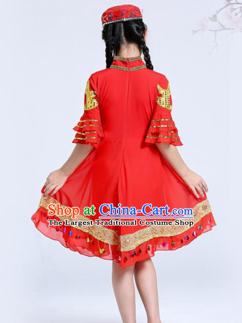 Chinese Traditional Ethnic Folk Dance Costume Classical Dance Group Dance Red Dress for Kids