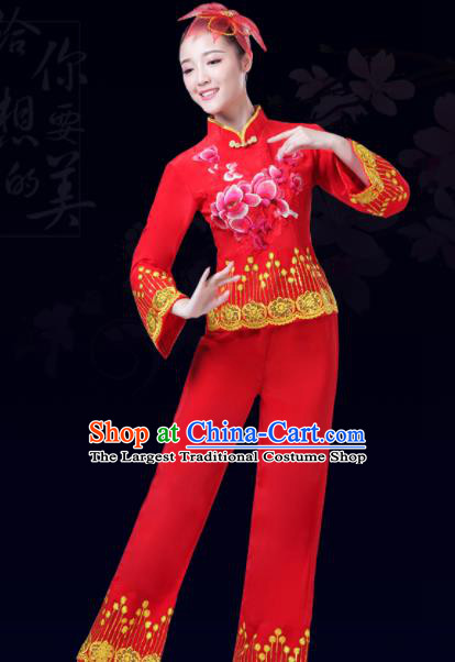 Chinese Traditional Stage Performance Fan Dance Costume Folk Dance Yangko Dance Red Dress for Women