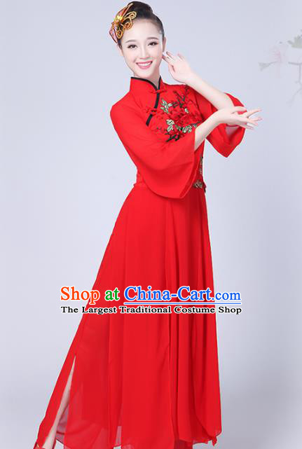 Chinese Traditional Umbrella Dance Red Costume Classical Dance Group Dance Dress for Women