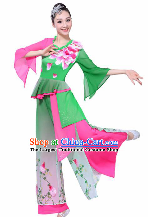 Chinese Traditional Fan Dance Stage Performance Green Costume Folk Dance Yangko Dance Dress for Women