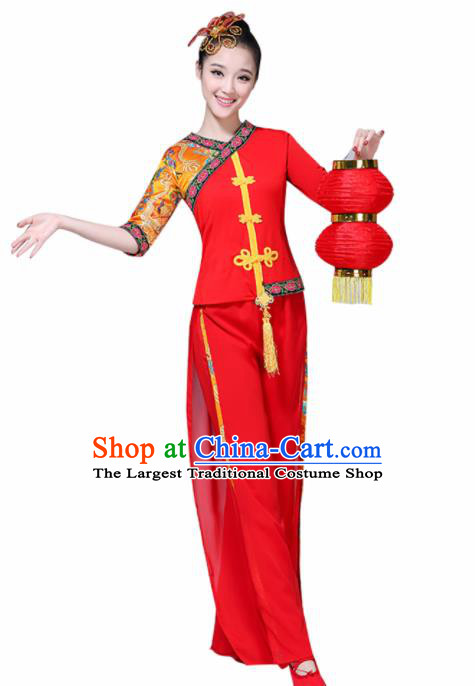Chinese Traditional Fan Dance Stage Performance Red Costume Folk Dance Yangko Dance Dress for Women