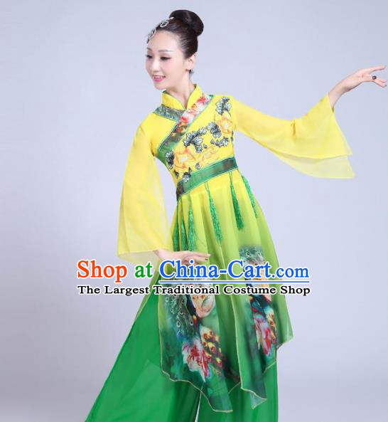 Chinese Traditional Fan Dance Green Costume Folk Dance Stage Performance Yangko Dance Dress for Women