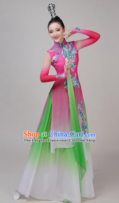 Chinese Traditional Stage Performance Umbrella Dance Pink Costume Classical Dance Group Dance Dress for Women