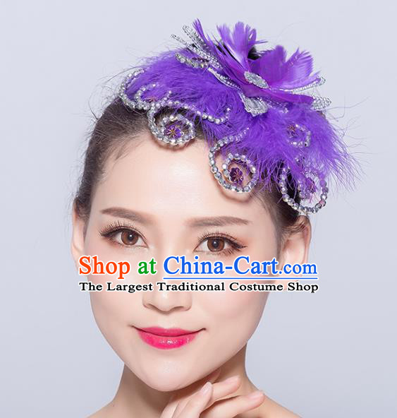 Chinese Traditional Folk Dance Purple Feather Hair Accessories Stage Performance Yangko Dance Hair Stick for Women