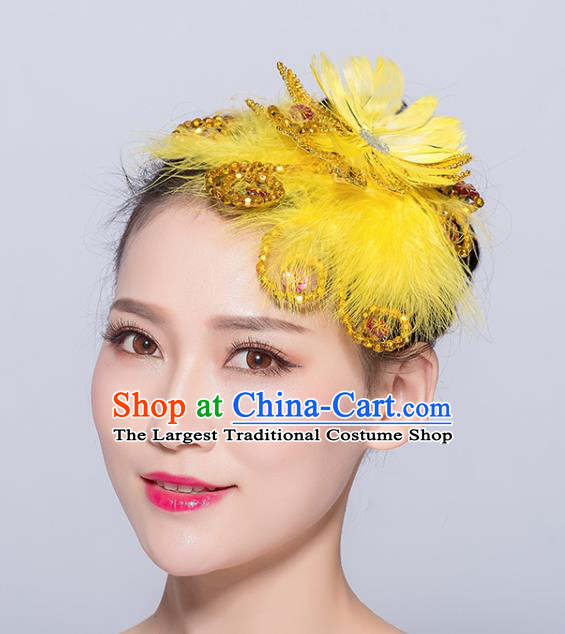 Chinese Traditional Folk Dance Yellow Feather Hair Stick Stage Performance Yangko Dance Hair Accessories for Women