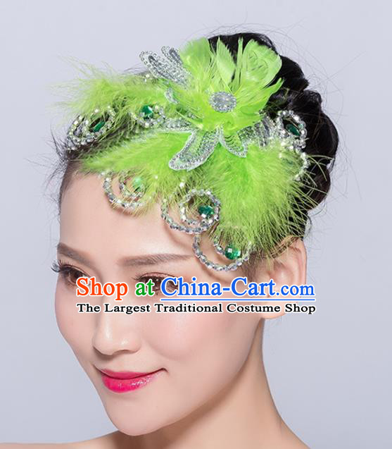 Chinese Traditional Folk Dance Green Feather Hair Stick Stage Performance Yangko Dance Hair Accessories for Women
