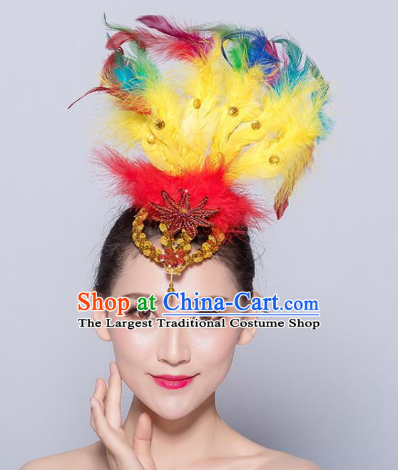 Chinese Traditional National Folk Dance Yellow Feather Hair Stick Yangko Dance Hair Accessories for Women