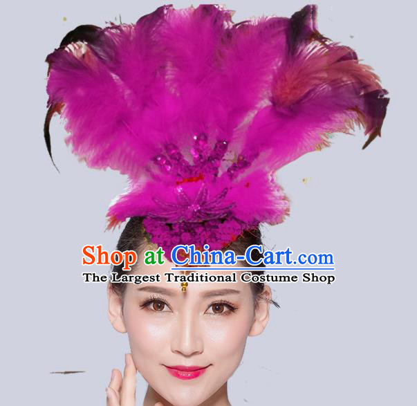 Chinese Traditional National Folk Dance Rosy Feather Hair Stick Yangko Dance Hair Accessories for Women