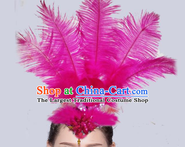 Chinese Traditional National Yangko Dance Rosy Feather Hair Stick Folk Dance Hair Accessories for Women