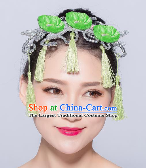 Chinese Traditional Yangko Dance Green Flowers Tassel Hair Stick National Folk Dance Hair Accessories for Women