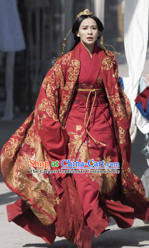 Chinese Ancient Warring States Period The Lengend of Haolan Princess Ya Wedding Historical Costume and Headpiece for Women