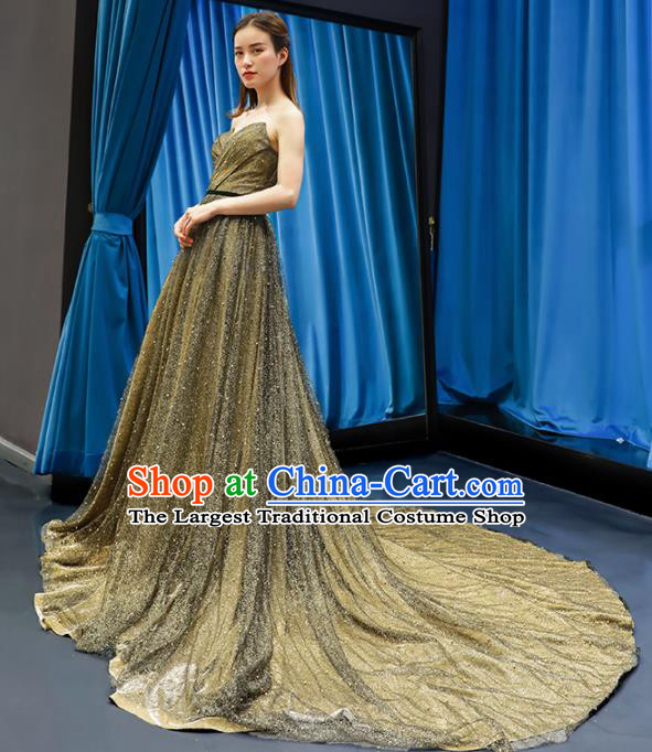 Top Grade Compere Golden Trailing Full Dress Princess Wedding Dress Costume for Women