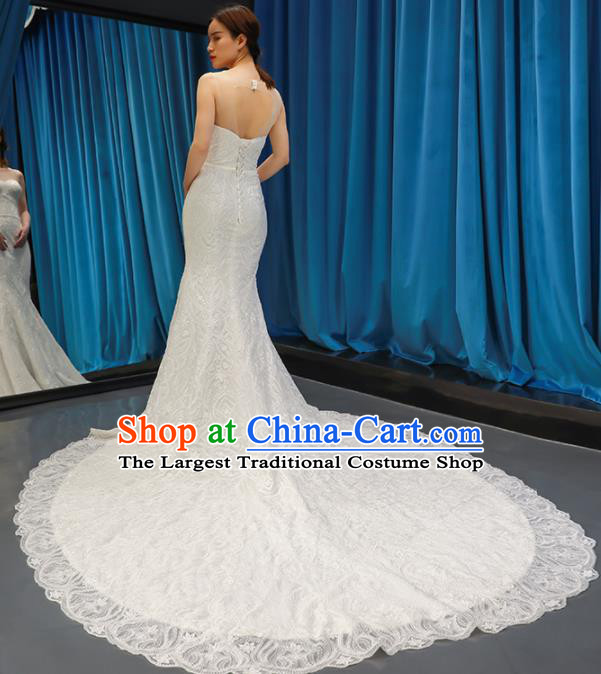 Top Grade Strapless Trailing Wedding Dress Bride Full Dress Princess Costume White Veil Gown for Women