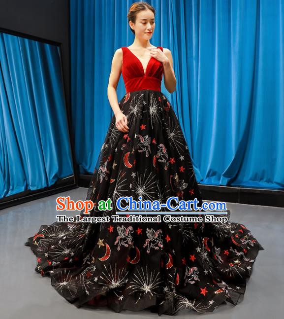 Top Grade Compere Full Dress Princess Black Veil Trailing Wedding Dress Costume for Women