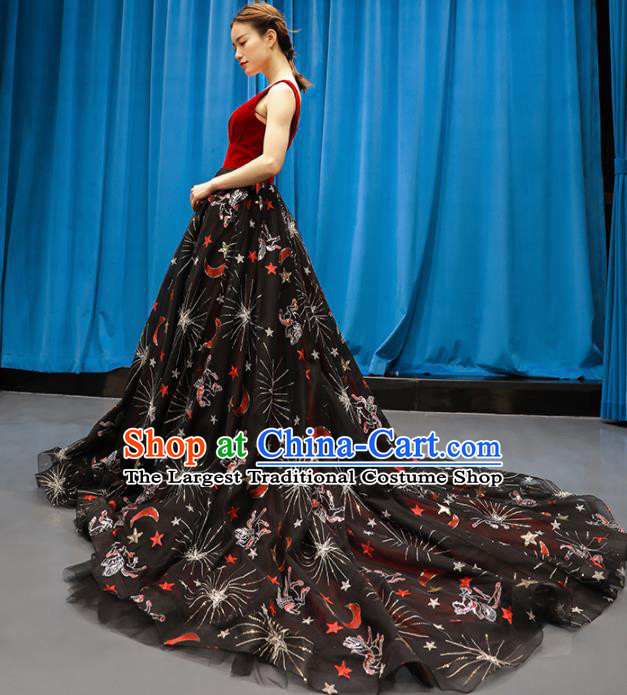 Top Grade Compere Full Dress Princess Black Veil Trailing Wedding Dress Costume for Women