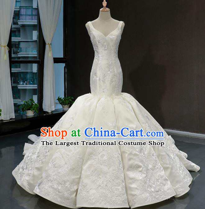 Top Grade Fishtail Wedding Gown Bride Costume White Veil Trailing Full Dress Princess Dress for Women