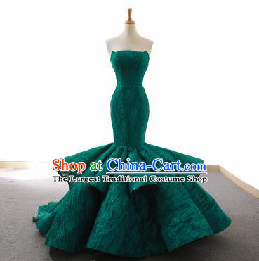 Top Grade Compere Fishtail Full Dress Princess Green Lace Wedding Dress Costume for Women