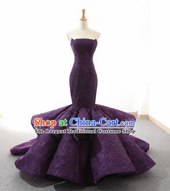 Top Grade Compere Fishtail Full Dress Princess Purple Lace Wedding Dress Costume for Women