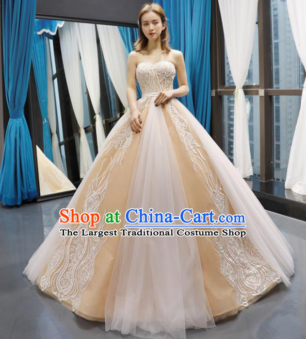 Top Grade Compere Champagne Bubble Full Dress Princess Wedding Dress Costume for Women
