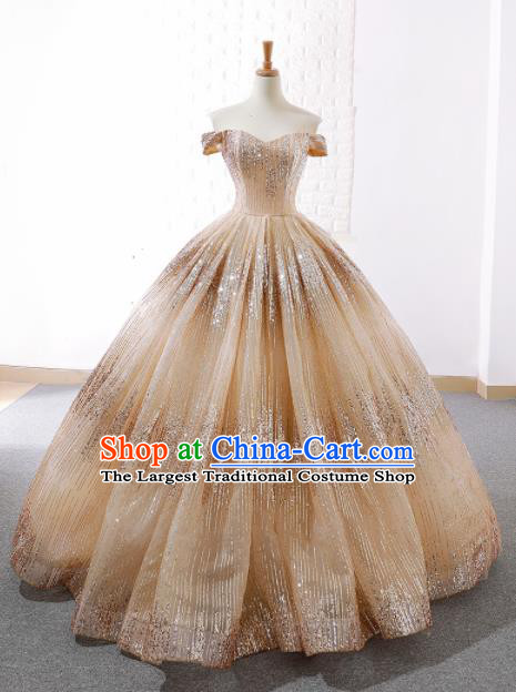 Top Grade Compere Golden Paillette Full Dress Princess Bubble Wedding Dress Costume for Women