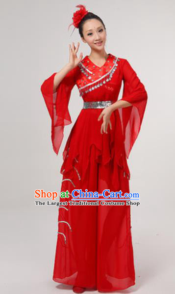 Chinese National Folk Dance Costume Traditional Yangko Dance Fan Dance Red Clothing for Women