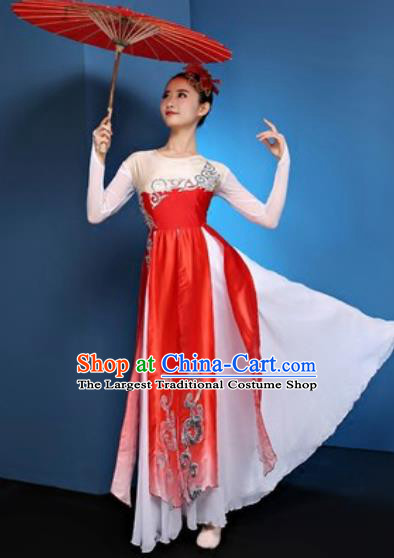 Chinese National Classical Dance Red Dress Traditional Lotus Dance Umbrella Dance Green Costume for Women