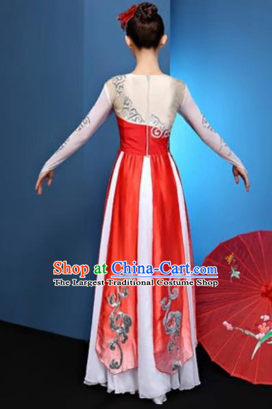 Chinese National Classical Dance Red Dress Traditional Lotus Dance Umbrella Dance Green Costume for Women