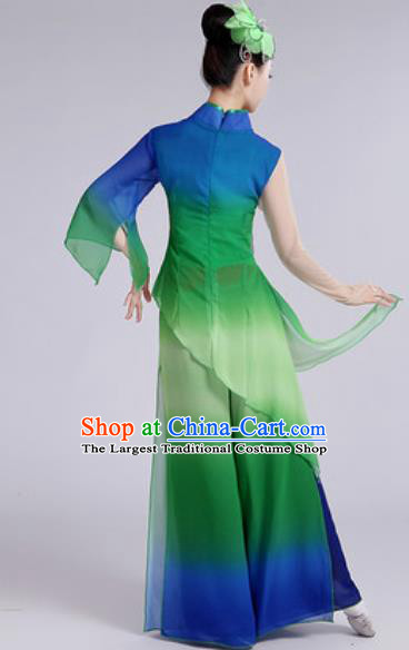 Chinese National Fan Dance Folk Dance Green Costume Traditional Yangko Dance Clothing for Women