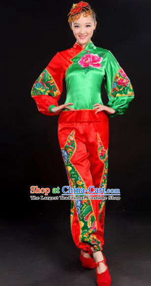 Chinese National Fan Dance Folk Dance Red Costume Traditional Yangko Dance Clothing for Women