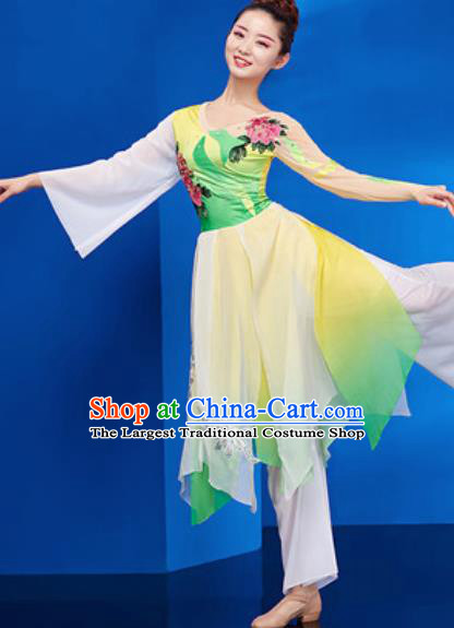 Chinese National Umbrella Dance Green Dress Traditional Classical Dance Costume for Women