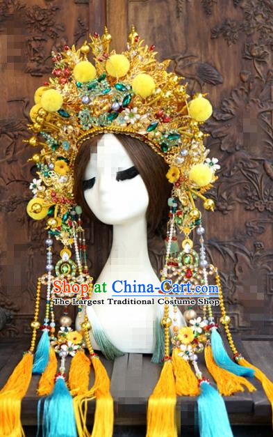 Chinese Traditional Handmade Hair Accessories Ancient Queen Luxury Golden Phoenix Coronet Headwear for Women