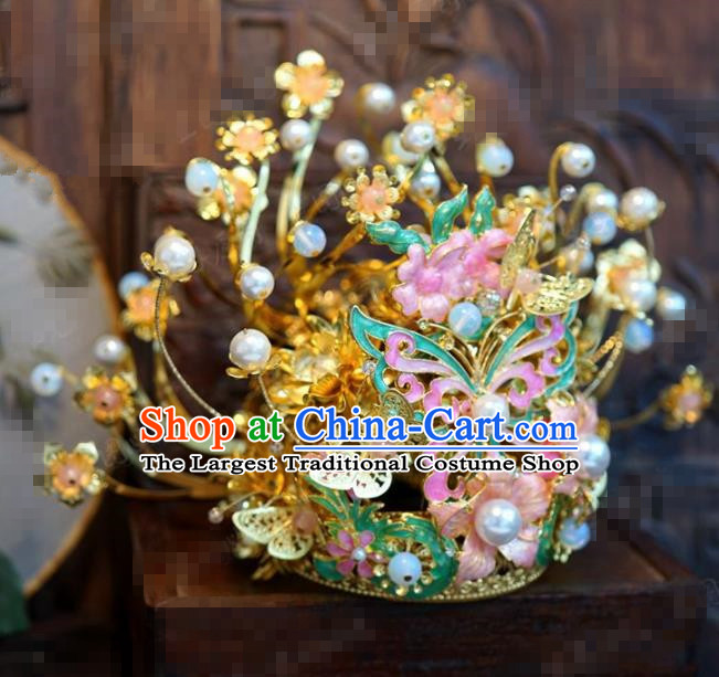 Chinese Traditional Handmade Blueing Butterfly Phoenix Coronet Ancient Chrysanthemum Hairpins Hair Accessories Complete Set for Women