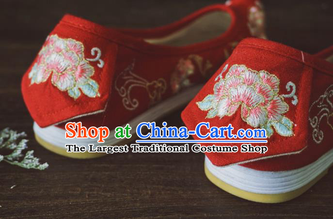 Asian Chinese Wedding Red Cloth Hanfu Shoes Traditional Ancient Princess Embroidered Shoes for Women