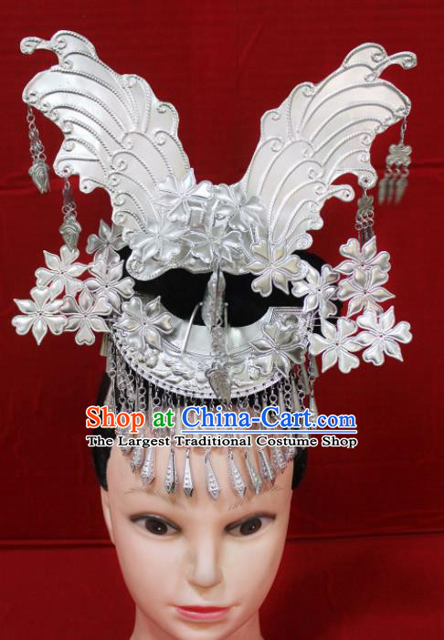 Traditional Chinese Hair Accessories Miao Nationality Sliver Butterfly Phoenix Coronet Ethnic Female Hairpins for Women